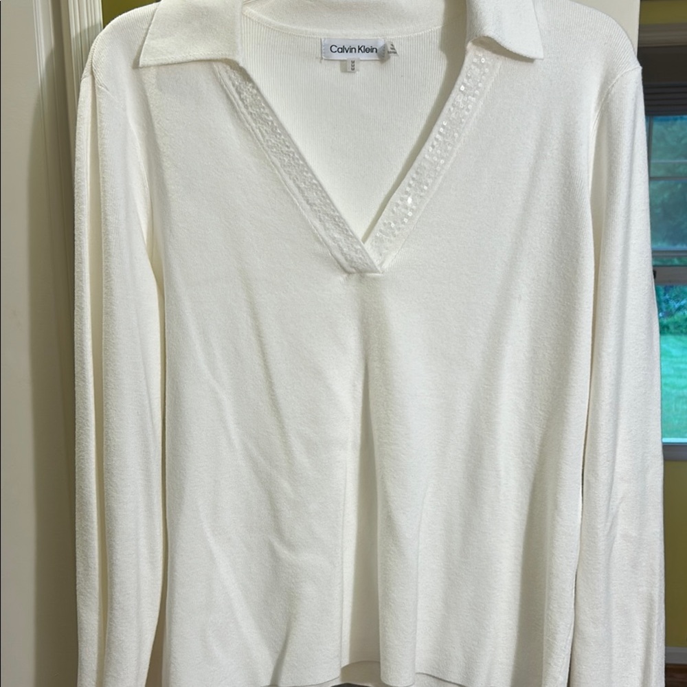 Calvin Klein off White Long Sleeve Top - Picture 6 of 9